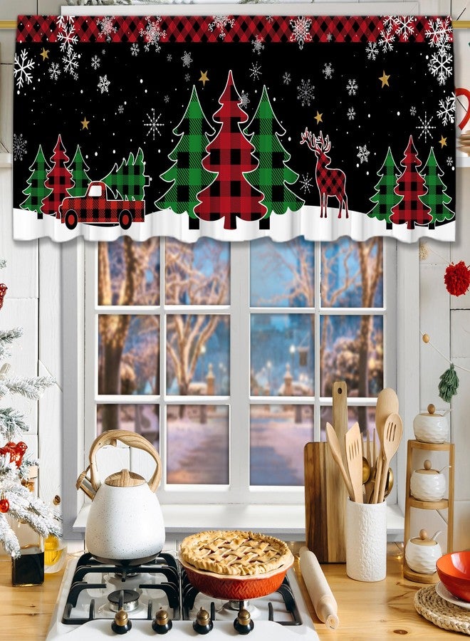 FUTBU Christmas Valance for Windows, Christmas Trees Kitchen Decor Valance Curtain Rod Pocket Classic Country Farmhouse, Winter Trees Buffalo Plaid Decorations 18x54 Inch Xmas Window Treatment for Bathroom - Image 5